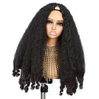 Cheveux synthétiques tressés Yaki Afro V Part, bouclés crépus, demi-perruque à clipser pour femmes noires, résistants à la chaleur, bonnet ajustable, boucles rebondissantes