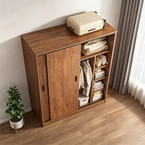 Armoire en bois moderne pour chambre à coucher avec porte coulissante dissimulée, <span class=keywords><strong>meuble</strong></span> <span class=keywords><strong>de</strong></span> <span class=keywords><strong>rangement</strong></span> multifonctionnel - Product Image 3