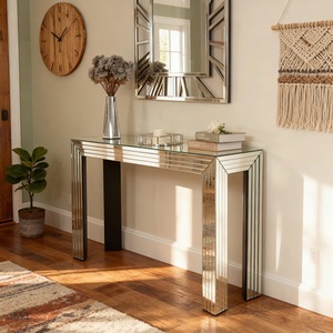 <b>Mirrored</b> Console <b>Table</b> Glass Top Modern Entryway <b>Table</b> Living Room Furniture Contemporary Design Style Leg Base - Product Image 1