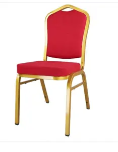 Kırmızı kumaş ve altın ven çerçeve ile toptan taç geri düğün ziyafet sandalye, olay otel salonu istiflenebilir için kilise sandalyesi