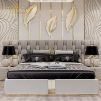 Lit capitonné de style italien moderne et luxueux, taille King, avec cadre en bois massif, tissu élégant et luxueux, meubles de chambre principale