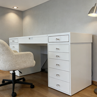 Table de toilette en MDF blanc brillant/mat avec lumières LED