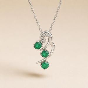 925 Sterling Silver Rhodium Plated <b>Emerald</b> Swirl <b>Pendant</b> with Diamonds - Product Image 1