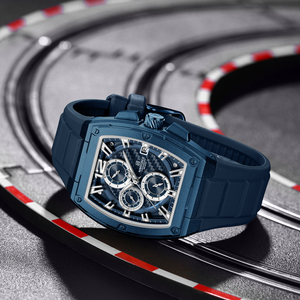 NAVIFORCE 8050 BEBEBE Montre de sport à quartz carrée en silicone bleu pour hommes Montre-bracelet chronographe étanche avec logo personnalisé bon marché - Product Image 3