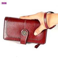 Dompet Panjang RFID AndoBag untuk Wanita, Kulit Sapi Asli, Tas Clutch Elegan, Dompet Santai dan Tas Tangan, Fashion Vintage