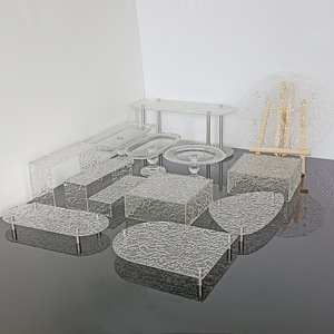 Support de présentation moderne en verre acrylique pour desserts et gâteaux avec texture ondulée pour mariage, fiançailles, pause thé - Product Image 2