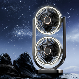 Portable Solar Rechargeable Dual <b>Head</b> Desk <b>Fan</b> With Light 5-Speed Mechanical Control for Home & Outdoor Use Plastic Desktop <b>Fan</b> - Product Image 1