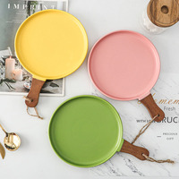 10 pouces 12 pouces couleur glaçure pelle à pizza en céramique plaque plat de service avec poignée