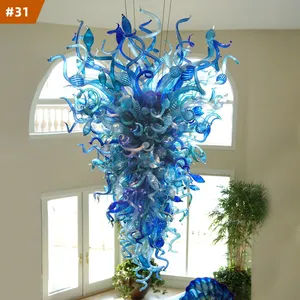 Modern Pendant Lamp Hand Made Blown Art Decor Glass Chandelier Hotel Blue Dale Chihulyy Style Blown Glass Chandelier