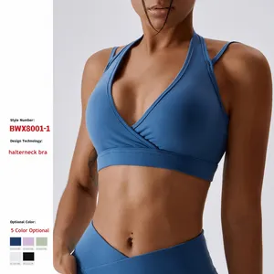 Neuer hochfester Halter Nacken rückenfreier Yoga-BH stoßfester Trainingsweste schnell trocknend nackt fühlend Frauen Fitnessstudio Fitness Sport-BH