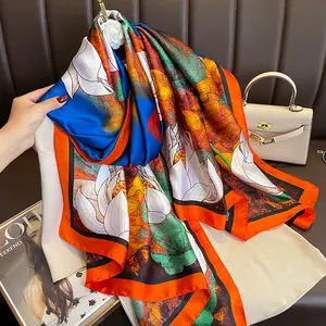 Phụ nữ khăn choàng hijab satin chiếc khăn lụa cao cấp mùa hè thanh lịch Khăn lụa phụ nữ 180*90cm sang trọng tự nhiên in Khăn lụa