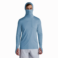 Haut de pêche anti-UV pour homme avec capuche, écoulement de l'humidité, nez respirant, séchage rapide, tissu Aqua Juno, manches raglan, fourniture directe usine