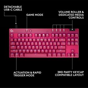 Clavier de jeu filaire Logitech G PRO X TKL Rapid Tenkeyless avec interrupteurs analogiques magnétiques, RGB - Magenta Claviers de jeu pour PC - Product Image 2