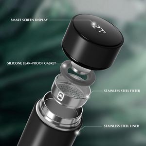 Bouteilles d'eau isothermes 500 ml (17 oz) à double paroi, chaud/froid, avec affichage numérique LED, en acier inoxydable, design sportif - Product Image 3