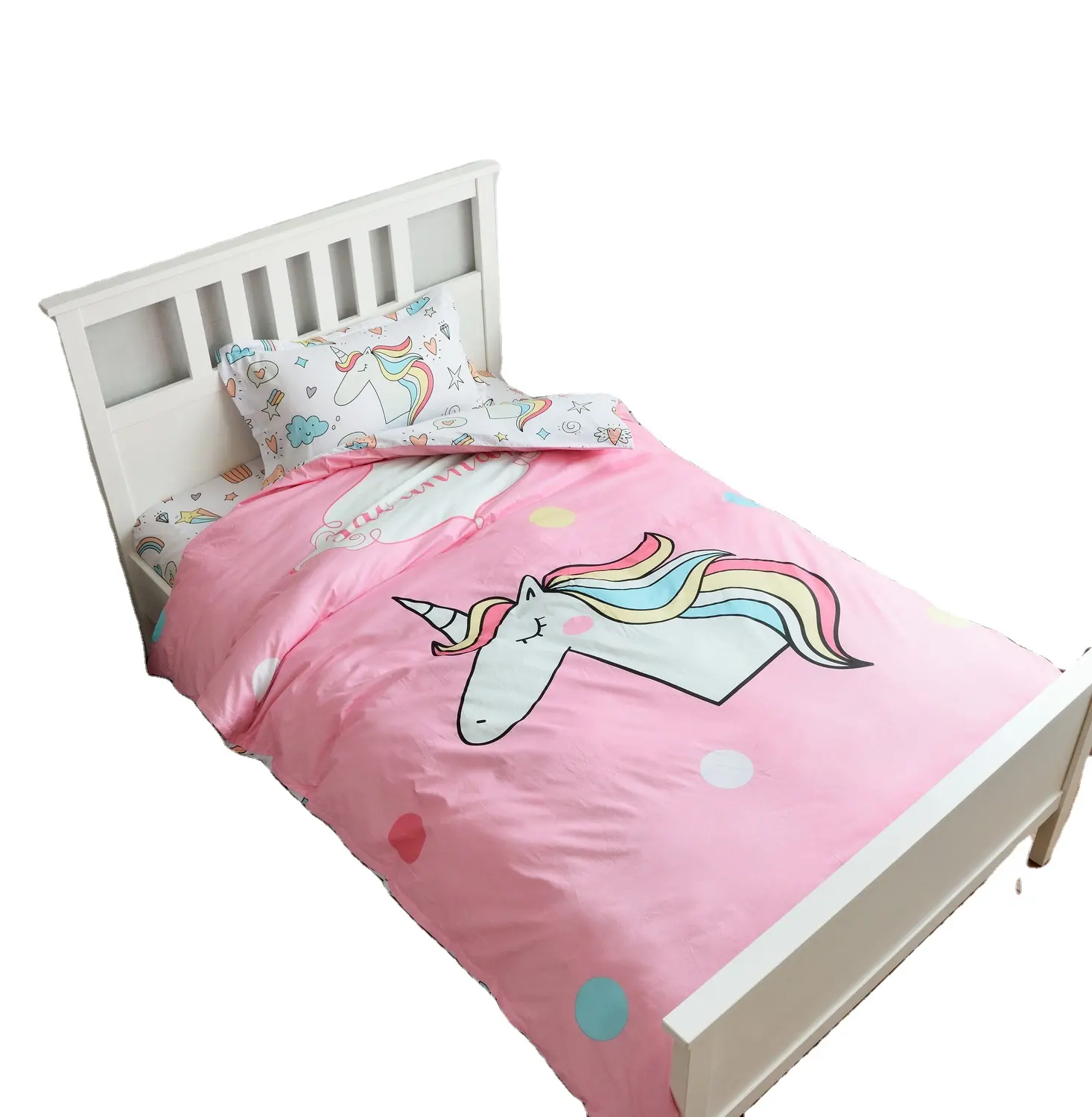 200TC 100% cotton 2 pieces bedding set flat sheet set with cute unicorn printing for girl