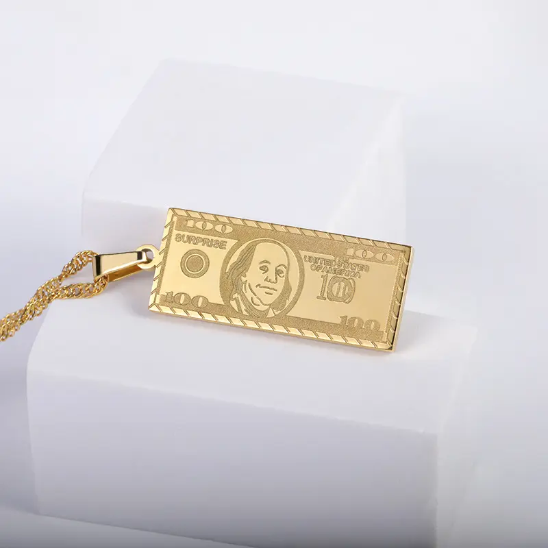 Hip Hop Dollar Necklaces Street Wear Vintage Gold Men One Million Us Dollar Bill Banknote Pendant Rich Money Jewelry Necklace