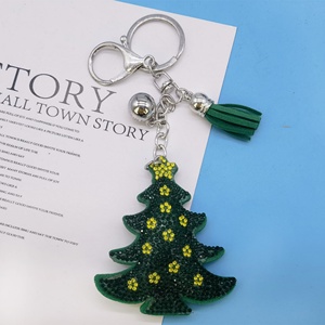 Llavero de terciopelo personalizado al por mayor con diamantes de imitación, colgante de árbol de Navidad de Papá Noel - Product Image 3