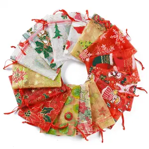 ギフト包装ポーチユニークなかわいいフェスティバルサンタクリスマスツリージュエリー収納オーガンザ巾着袋