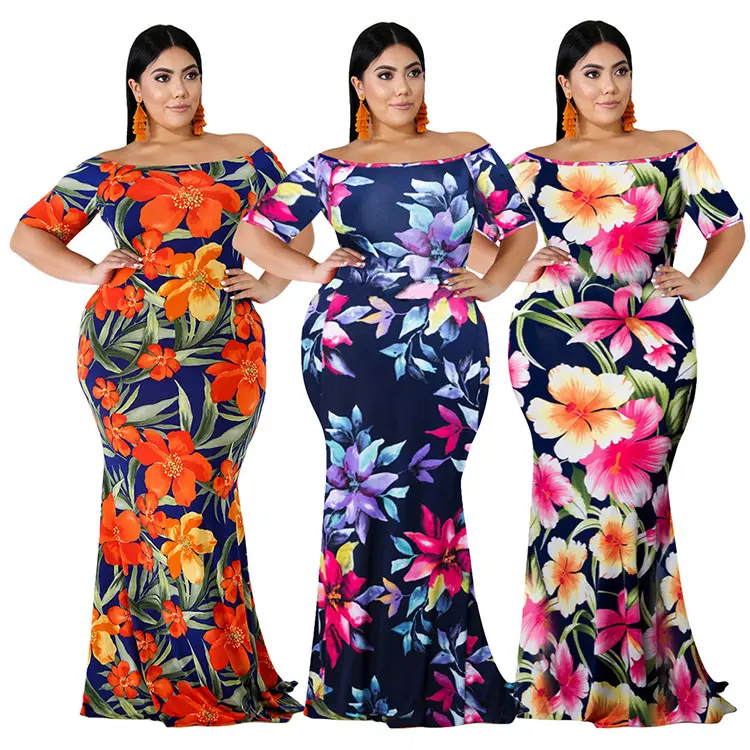 New Arrive Spring Fall Women Clothing Plus Size Dresses Loose floral print long dress Mid-waist tie-dye dress