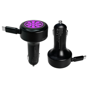 60w dual port <b>type</b> <b>c</b> <b>usb</b> car charger fast <b>charging</b> retractable <b>cable</b> dc home fast car charger in car 2 in 1 <b>type</b> <b>c</b> and <b>usb</b> - Product Image 1