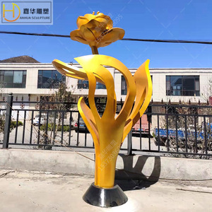 Sculpture florale en acier inoxydable, grande œuvre d'art abstraite en métal pour jardin, à poser au sol, design végétal fait main - Product Image 4