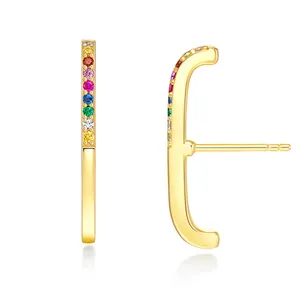 Gemnel wholesale factory sterling silver 925 jewellery fashion rainbow zircon stud hook earrings