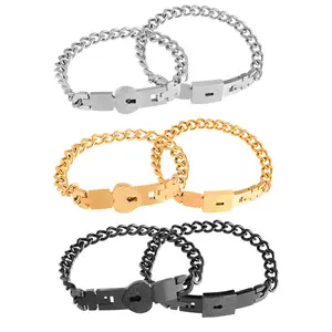 Valentine's Day Gift Men And Women Heart-shaped Lock Key Stainless Steel Couple Bracelet With A Pair of Concentric Interlock