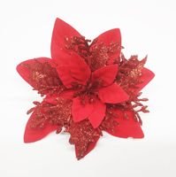 Guirlande de fleurs de Noël artificielle moderne en soie pour intérieur et décorations d'arbre avec ampoules rouges et décorations de poinsettia