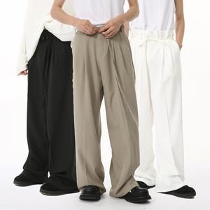 2024 automne nouveaux hommes de luxe coréen pantalons décontractés haut de gamme couleur Pure drapé jambe droite mi à la mode robe ample pantalon - Product Image 1