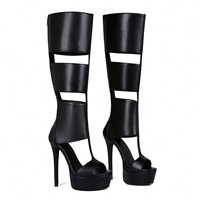 Sandales bottes à talon plateforme pour femme, style européen, sexy, à larges rayures noires, tendance, grande taille 44