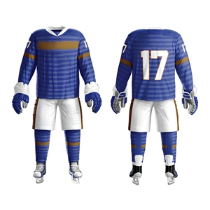 Maillot de hockey sur glace à rayures bleues pour homme adulte, uniforme d'équipe, numéro personnalisé, manches longues, tenue de jeu - Product Image 1