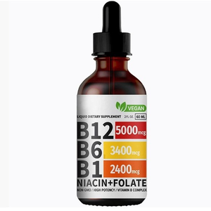 Gotas Veganas de Alta Potencia con Complejo <span class=keywords><strong>B</strong></span> de Folato, Líquido Oral 2*60ml, Sin GMO, Sabor Frambuesa, Probado en Laboratorio, Apoyo Energético y Cerebral para Adultos - Product Image 1