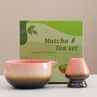 Lot de 2 pièces de matcha rose avec logo personnalisé Bol à matcha en céramique Chawan Outils Matcha