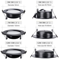 Plafonnier encastré LED rond noir étanche 3W 5W 7W 9W 12W 15W Spot LED Plafonnier encastré