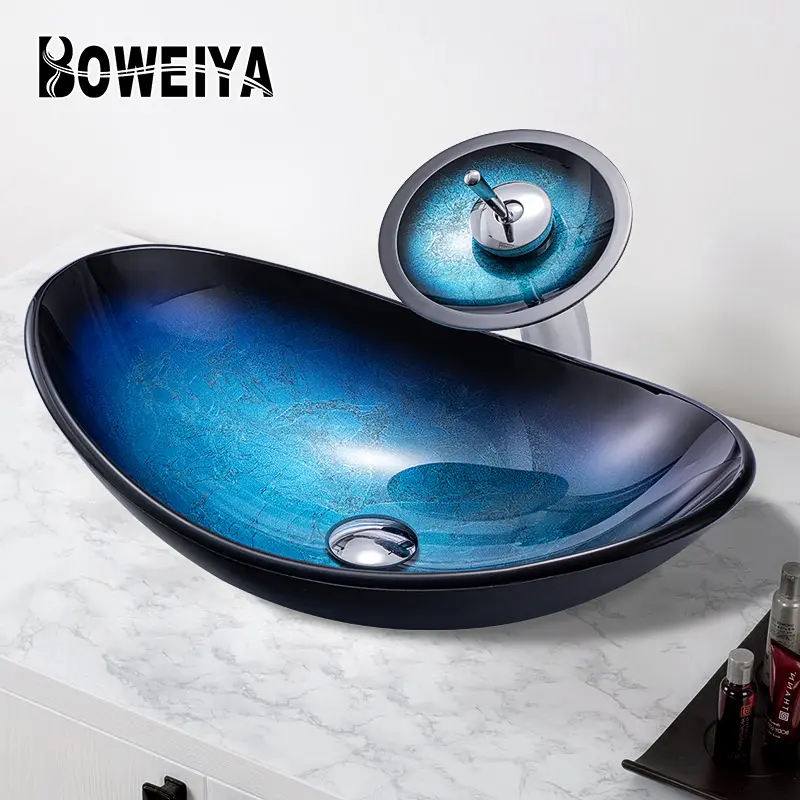 Китайский завод, Синяя легкая раковина для ванной комнаты в форме лодки, уличная раковина для мытья рук