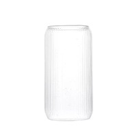 Tasse en verre borosilicate à motifs verticaux, style nordique haut de gamme, pour thé au lait et café, avec paille, grande capacité