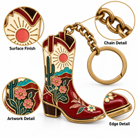 Porte-clés en métal personnalisé en forme de botte de cowboy 5 cm, avec logo personnalisé, style western, pour boutiques de cadeaux, souvenirs de voyage, vente en gros