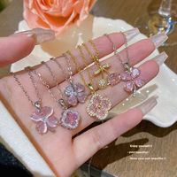 Liontin Zirkon Emas 18K Desain Bunga Rantai Bambu Kalung Wanita Fashion Kalung Baja Tahan Karat