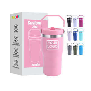 ピンクガールかわいいウォーターボトル子供用カスタムロゴ20オンスタンブラーハンドル付き屋外真空漫画サーモスカップマグ - Product Image 1