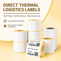 Étiquettes d'expédition thermiques directes vierges adhésives en rouleau de taille personnalisée 100*100mm, autocollants à doublure jaune pour rouleaux d'étiquettes en papier à code-barres