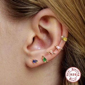 Boucles d'oreilles clous ROXI S925 en argent plaqué or 18 carats, animaux mignons, petit dinosaure, zircon - Product Image 5