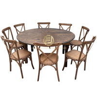 Ensemble Chaise et Table en Bois Massif Style Ferme avec Dossier Croisé pour Mariages, Hôtels, Salles à Manger, Salons et Usage Commercial