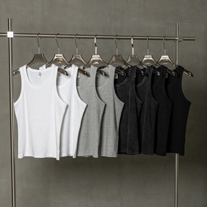 Alta calidad en blanco casual al por mayor logotipo personalizado ropa de calle de peso pesado Puff impresión camisetas sin mangas para los hombres - Product Image 1