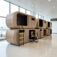 Lit-capsule de luxe à double étage, design grain de bois courbé, pour hôtel ou aéroport, en bois, OEM