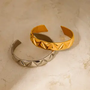 Pulseira de aço inoxidável banhada a ouro 18K para mulheres, joia de linha minimalista com abertura dupla, novidade da moda