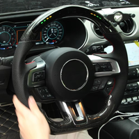 Volant sport en fibre de carbone véritable avec LED et indicateur de vitesse pour Ford Mustang 2015-2023, volant à fond plat, style sport