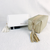 Sac à cosmétiques en cuir Rectangle rose Logo estampage à chaud personnalisé pour femmes