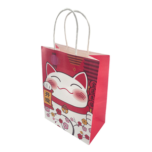 Sac d'emballage en papier kraft blanc personnalisé avec poignée, motif chat porte-bonheur, pour cadeaux et courses, fabriqué à la machine - Product Image 3