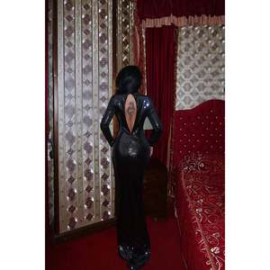 ชุดราตรีสีเงินประดับเลื่อมยาวกรอมพื้น แขนยาว ทรงเอไลน์ เอวทรงเอ็มไพร์ สไตล์โมเดิร์นเรียบง่าย ผ้าโพลีเอสเตอร์ ไซส์ XL สำหรับงานแต่งงาน - Product Image 1