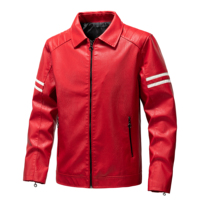 Blouson de moto en cuir de haute qualité pour la course, noir/rouge/marron, avec fermeture éclair, col montant, sans poches